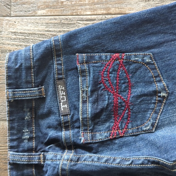 COWGIRL TUFF "Hot Rod Red" bootcut blue jeans red stitching horseback riding 24 - Picture 12 of 13